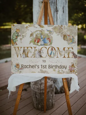 Peter Rabbit Welcome Banner Baby Birthday;Baby Birthday Welcome Board; Neutral Rustic Baby Birthday; Peter Rabbit editable template pr1 $11.62