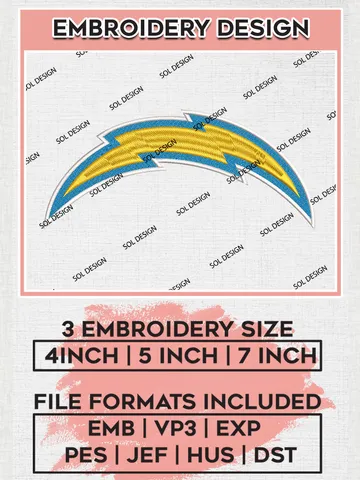 Los Angeles Chargers Logo Embroidery Designs, NFL Chargers Embroidery Designs, NFL Embroidery Designs, NFL Los Angeles Chargers Machine Embroidery Design, Digital Download $6.99