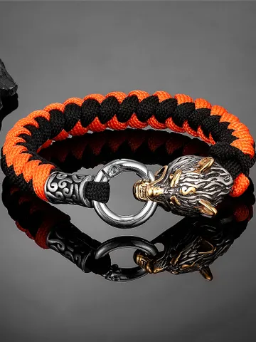 Stainless Steel Wolf Head Nordic Handmade Paracord Bracelet $49.00
