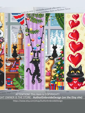 Cat Bookmark set cross stitch pattern download PDF Handmade bookmark cross stitch, Funny Black cat cross stitch chart, Cat lover gift #B113 $17.45