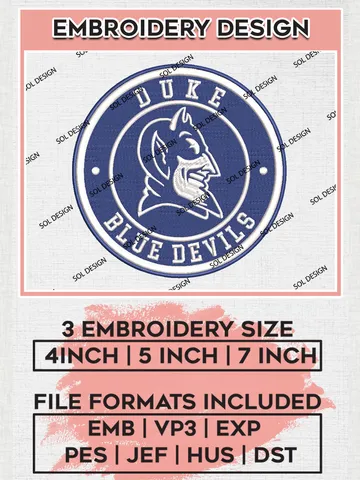 NCAA Duke Blue Devils Round Logo Embroidery, NCAA Duke Blue Devils Embroidery Design files, NCAA Teams, NCAA Machine embroidery designs, Digital Download