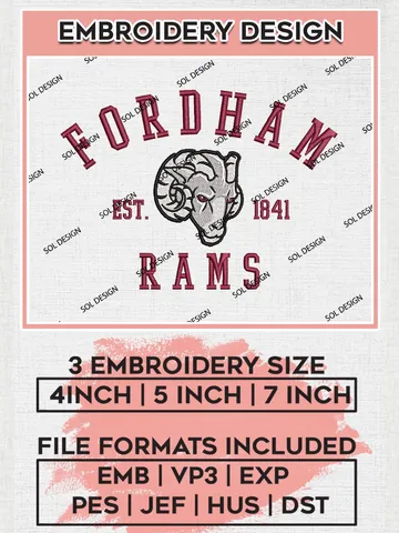 Fordham Rams Est 1841 Logo Embroidery Designs, NCAA Fordham Rams Team Embroidery, NCAA Team Logo, 3 sizes, Machine embroidery Files, Digital Download $6.99