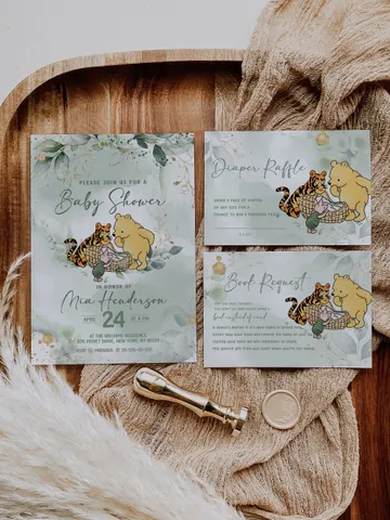 Classic Winnie Pooh Baby Shower Suite; Winnie the Pooh Baby Shower Template; Greenery Flowers Baby Shower Bundle; Baby Shower trend of 2023 $22.65