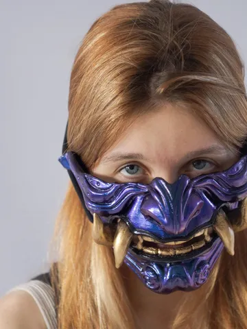 Japanese Oni Half Mask, chameleon oni mask, wearable mask, tengu mask, japanese demon mask, Ghost of Tsushima, Samurai warrior cosplay $252.93