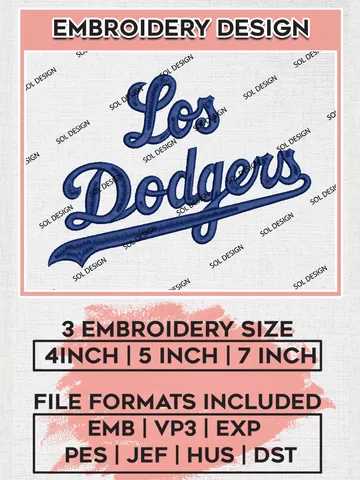 MLB Los Angeles Dodgers Wordmark Logo Embroidery Files, MLB Los Angeles Dodgers Team Embroidery, MLB Teams, 3 sizes, MLB Machine embroidery designs, Digital Download