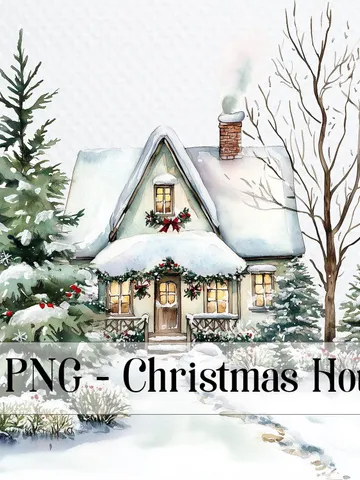 20 Christmas House PNG Bundle, Christmas Card Clip Art, Printable Watercolor Winter House clipart for sublimation, Paper craft, junk journal $2.64