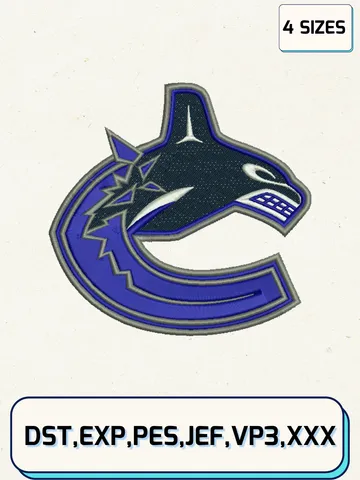 Vancouver Canucks Embroidery Design Files, NHL Logos Embroidery Designs, Machine Embroidery Files, 4 Sizes