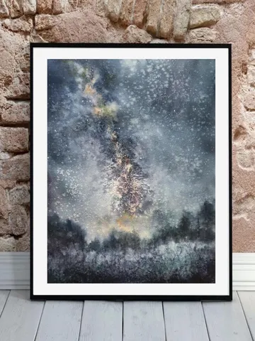Stars wall art Space painting Night sky wall art Original watercolor painting $142.88