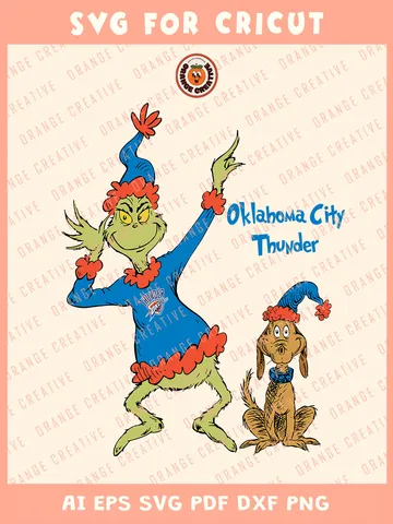 NBA Oklahoma City Thunder x Grinch Svg Files, Grinch Svg Designs, NBA Oklahoma City Thunder Team SVG for cricut, Basketball Team Svg Files for Cricut, Png, Dxf, Digital Download