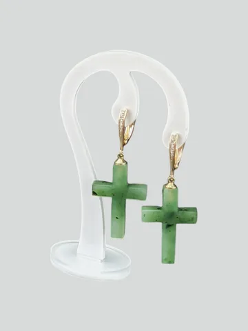 Cross earrings made of solid green jade. $180.00