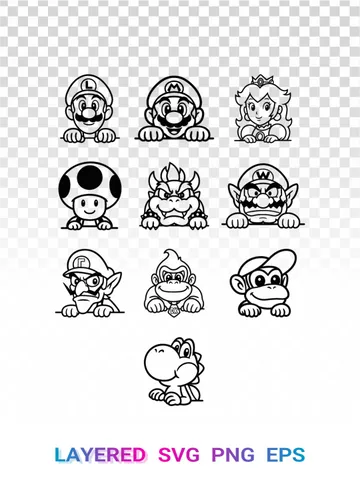 Super Mario SVG Bundle 🍄 Peeking Characters PNG, Nintendo Cricut $1.99