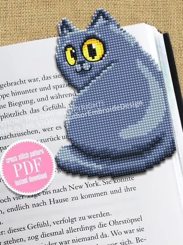 Funny cat Corner bookmark cross stitch pattern download PDF Cat cross stitch chart, Cat bookmark digital pattern PDF, Cat lover gift #B258 $4.10