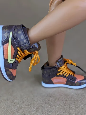 Premium brown & orange sneakers in box for 12 inch male dolls $42.00