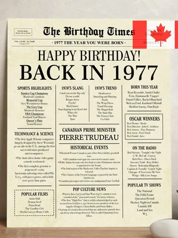 Back in 1977 CANADA | 48th Birthday Newspaper Sign Canadian | 1977 Birthday Poster | 48th Birthday Gift | 48 years ago back in 1977 $7.00