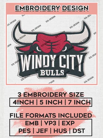 NBA Windy City Bulls Team Head Mascot Logo Embroidery Designs, NBA G League Team Embroidery Files, Basketball Machine Embroidery Designs, NBA Windy City Bulls Team Logo, Sport Machine Embroidery Design, Digital Download