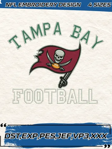 Tampa Bay Buccaneers Embroidery Designs, Football Team NFL Machine Embroidery Digitized Pes Files, 4 Sizes, Digital Download $4.99