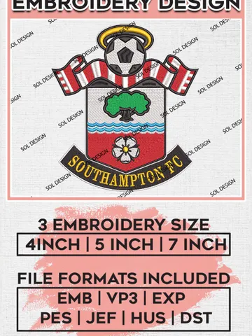 Southampton Embroidery Designs, Premier League Embroidery, EPL Embroidery Designs, EPL Southampton Embroidery Designs $6.99
