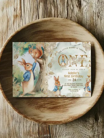 Editable and Printable Invitation template for 1st Baby Birthday party in Peter Rabbit style instant download and unlimited access pr888 $12.78