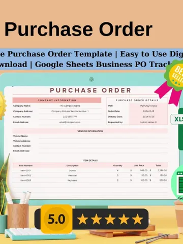 Editable Purchase Order Template | Easy to Use Digital Download | Google Sheets Business PO Tracker $5.46