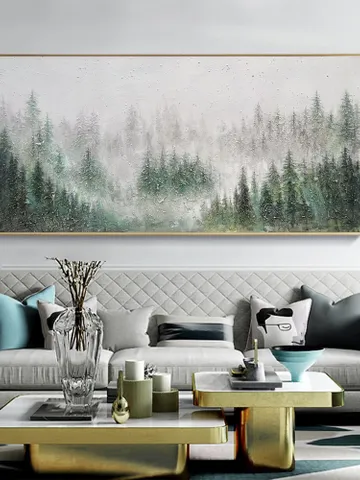 Misty Forest Painting, Textured Landscape Art, Green Forest Wall Art, 3D Canvas Art, Nature Wall Decor, Serene Forest Scene, Panoramic Art $132.42
