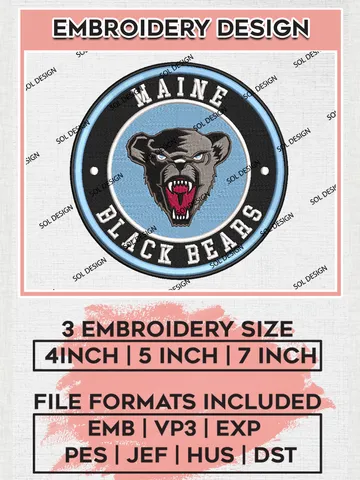 NCAA Maine Black Bears Round Logo Embroidery, NCAA Maine Team Logo Embroidery files, NCAA Teams, Machine embroidery designs, Digital Download $6.99