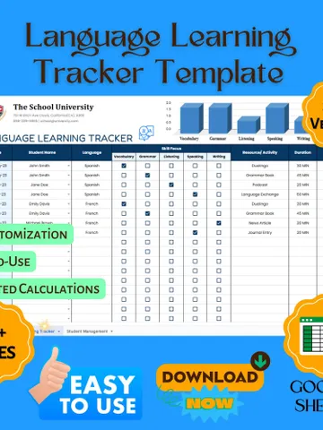 Language Learning Tracker Template, Editable Google Sheets Digital Download, Easy-to-Use Language Progress Journal, Study Planner $9.66