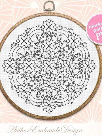 Floral mandala blackwork pattern PDF download Mandala ornament Backstitch chart, Simple mandala for hand embroidery PDF, Mandala art #W46 $4.60