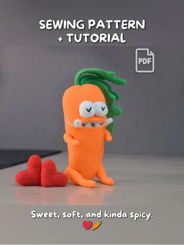 PDF Plush Carrot Pattern – Fleece Softie Toy with Pocket Mouth $11.00