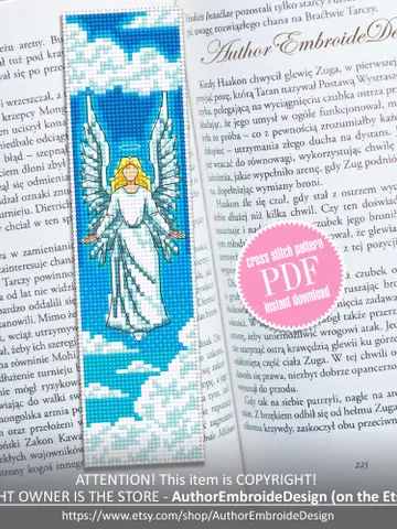 Angel bookmark cross stitch pattern PDF download Guardian angel cross stitch chart, Christian bookmark pattern digital PDF, Angel gift #B446 $4.40