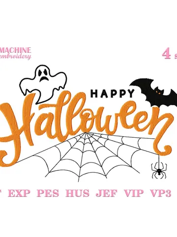 Happy halloween machine embroidery pattern 4 size Happy halloween embroidery design, Halloween embroidery pes instant download #R34 $3.90