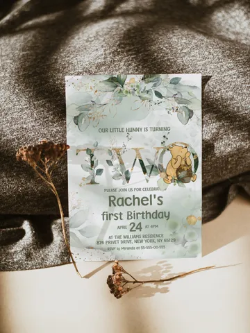 Classic Winnie Pooh Baby Birthday Invitation; Winnie Pooh Baby Birthday ; Greenery Baby Birthday; Honey Bear Birthday; Winnie Pooh wp $12.78