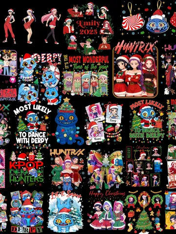 Kpop Demon Hunters Xmas Bundle, Huntrix Merry Christmas PNG, Cute Derpy Tiger Art, Saja Girls Christmas Png, Holiday Kpop Png, Holiday Kpop