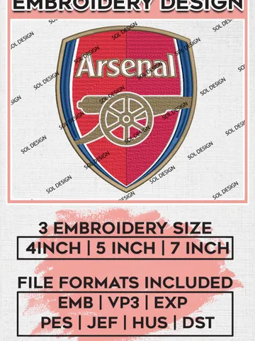 Arsenal Embroidery Designs, Premier League Embroidery, EPL Embroidery Designs, EPL Arsenal Embroidery Designs $6.99
