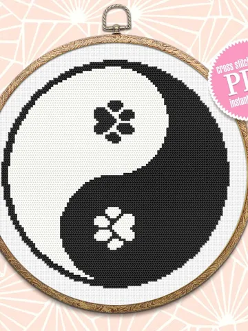 Yin Yang cross stitch pattern download PDF Ying yang mandala pattern digital Cat paw beginner stitch Chinese embroidery Cat lover gift #M90 $3.90