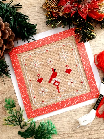 Red cardinal and snowflakes cross stitch pattern pdf $5.13