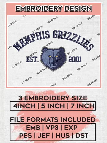 NBA Memphis Grizzlies Basketball Team Est Logo Embroidery Design, NBA Memphis Grizzlies Logo Embroidery Files, Basketball Team Machine Embroidery, Machine Embroidery Design