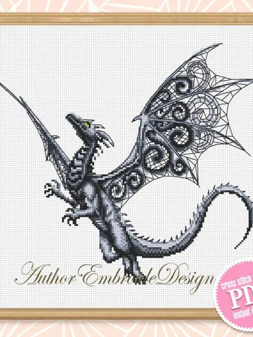 Dragon cross stitch pattern download PDF Fantasy animal cross stitch chart, Blackwork patterns Dragon embroidery PDF, Gothic home decor #K40 $4.95