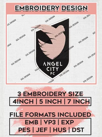 NWSL Angel City FC Logo Embroidery Designs, NWSL Angel City FC Machine Embroidery Design, Football Team Logo Embroidery Files, NWSL Team, 3 sizes, Machine embroidery Files, Digital Download $6.99