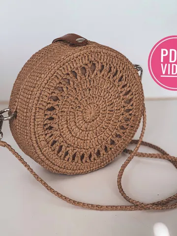 Crochet bag round with raffia yarn pattern PDF, digital instant download $4.50