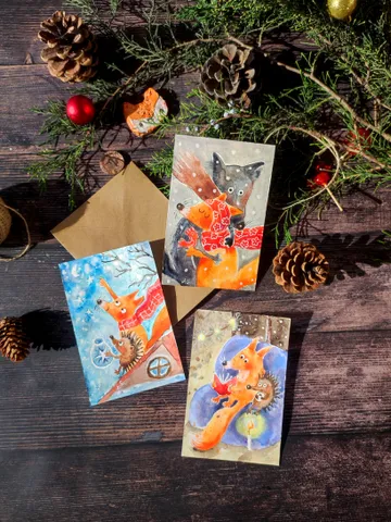 Set of 3 Watercolor Christmas Postcards “Magical Nights" by Julia Schigal $83.00