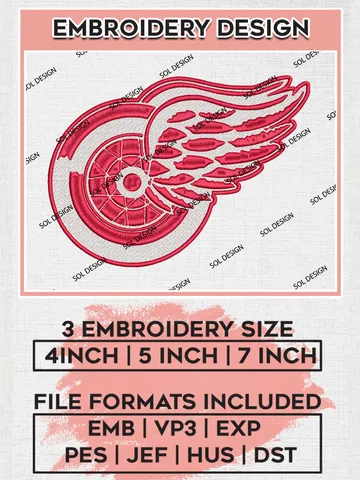 Detroit Red Wings Hockey Team Logo Embroidery Design, NHL Detroit Red Wings Logo Embroidery Files, Hockey Team Machine Embroidery, Machine Embroidery Design $6.99