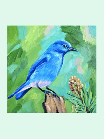Original Oil Painting Blue Bird in a Serene Natural Artwork $29.00