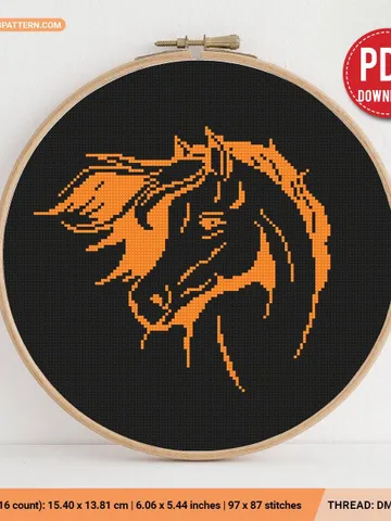 Horse 2 silhouette Cross stitch pattern, contemporary, Abstract, animals, beginner counted, modern chart, gift DIY, embroidery, instant PDF $4.74