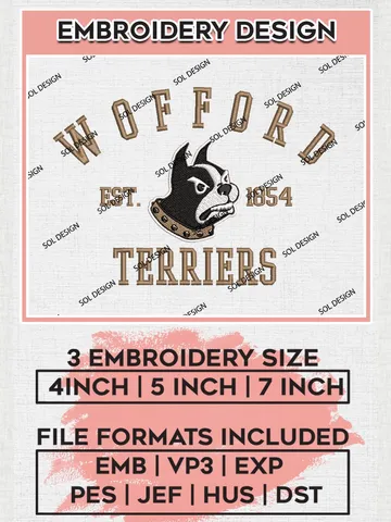 Wofford Terriers Est 1854 Embroidery Designs, NCAA Wofford Terriers Team Embroidery, NCAA Team Logo, 3 sizes, Machine embroidery Files, Digital Download $6.99