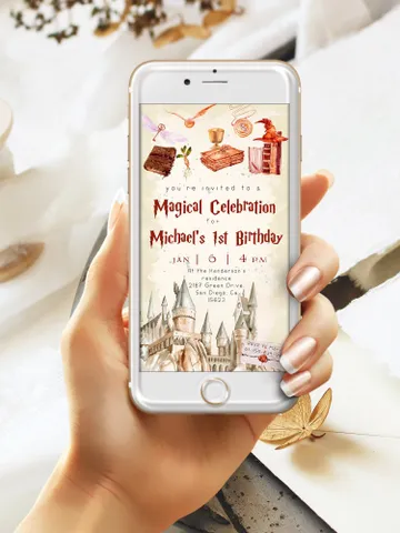 Wizard School 1st Birthday; Magic School Party evite Template; The Chosen One Wizard Birthday Evite; Magical First Birthday digital invite $12.78