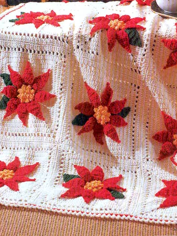 Christmas Poinsettia Afghan & Pillows Vintage Crochet Pattern 257 PDF $3.00
