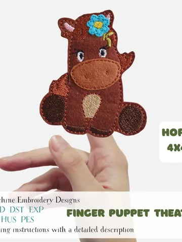 Cute Horse Finger Puppet Machine Embroidery Design ITH 4x4 Hoop. DIY Farm Animal Digital File. Kids Puppet Theater Pattern Instant Download $3.00