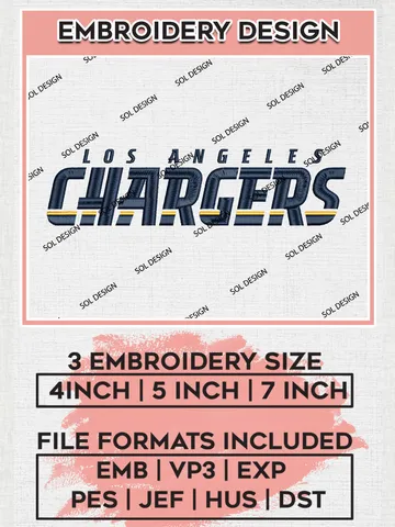 Los Angeles Chargers Wordmark Logo Embroidery Design Files, NFL Chargers Embroidery Designs, NFL Embroidery Designs, NFL Los Angeles Chargers Machine Embroidery Design, Digital Download $6.99