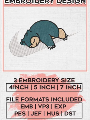 Snorlax Nike Embroidery Files, Pokemon Anime Character Embroidery Designs, Machine Embroidery Digital Download EMB_ANIME_194 $6.99