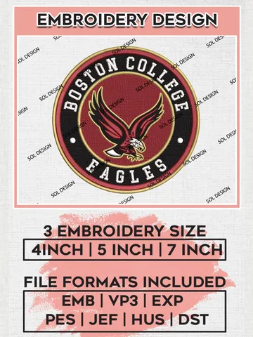 NCAA Boston College Eagles Round Logo Embroidery, NCAA Boston College Eagles Embroidery Design files, NCAA Teams, NCAA Machine embroidery designs, Digital Download